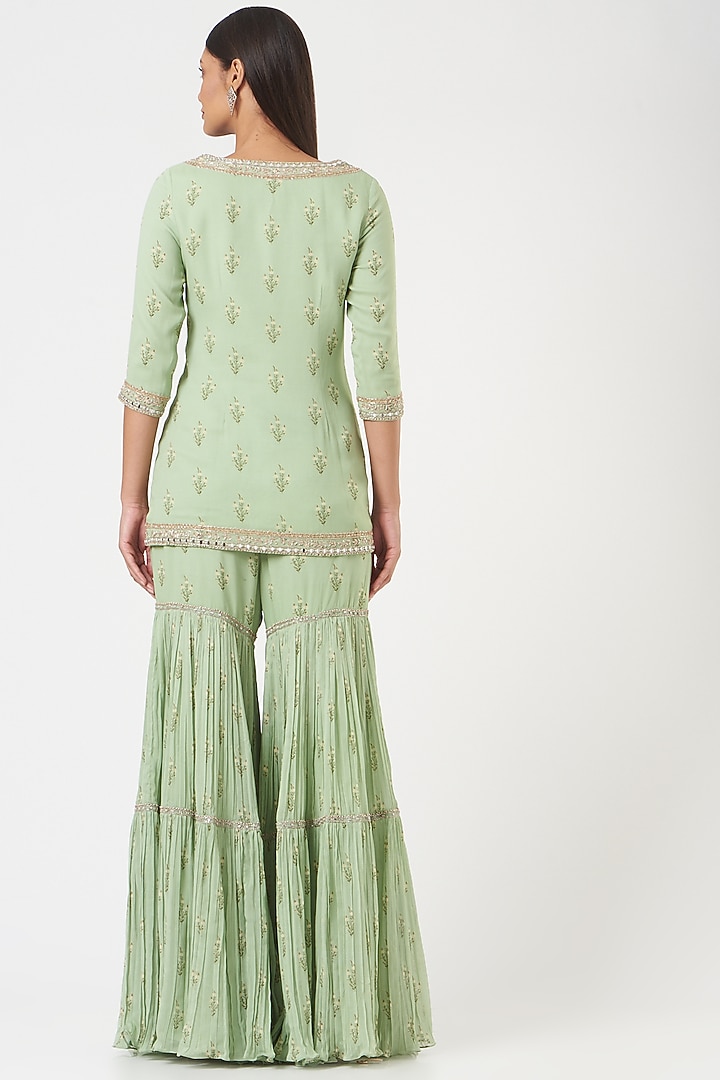 Mint Green Georgette Wedding Sharara Set by Sana Barreja at Pernia's Pop Up Shop