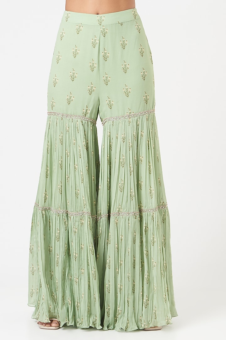Mint Green Georgette Wedding Sharara Set by Sana Barreja at Pernia's Pop Up Shop
