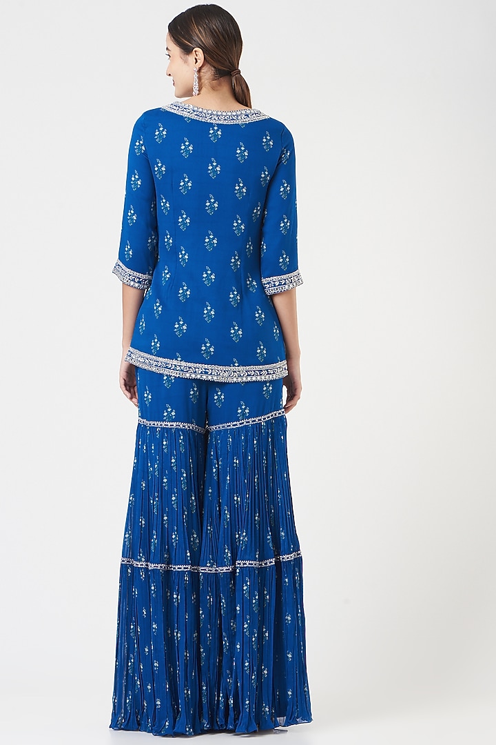 Cobalt Blue Georgette Wedding Sharara Set by Sana Barreja at Pernia's Pop Up Shop