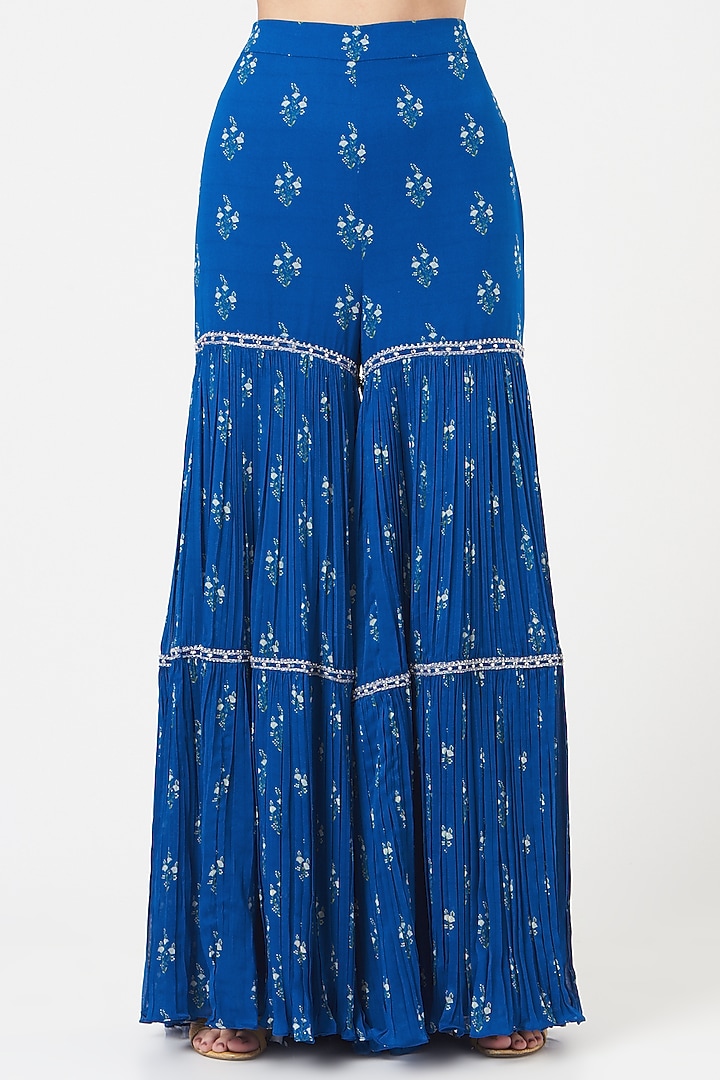 Cobalt Blue Georgette Wedding Sharara Set by Sana Barreja at Pernia's Pop Up Shop