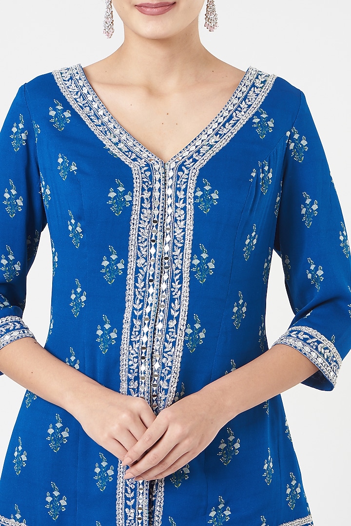 Cobalt Blue Georgette Wedding Sharara Set by Sana Barreja at Pernia's Pop Up Shop