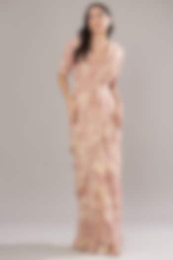 Rose Pink Georgette Printed Wedding Saree Set by Sana Barreja at Pernia's Pop Up Shop