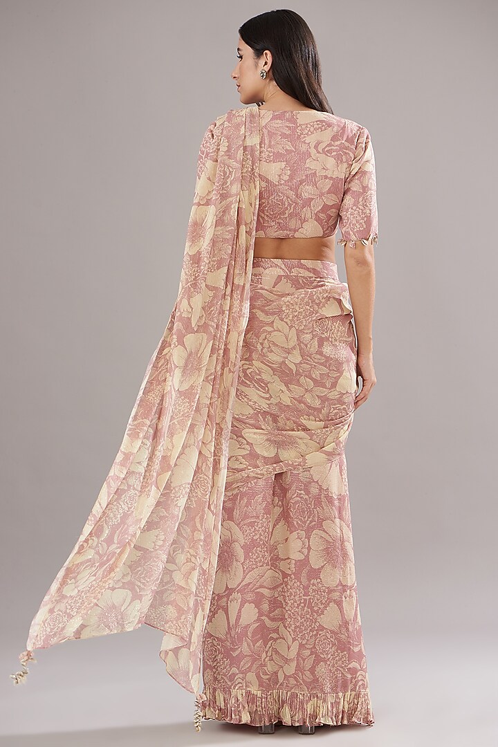 Rose Pink Georgette Printed Wedding Saree Set by Sana Barreja at Pernia's Pop Up Shop