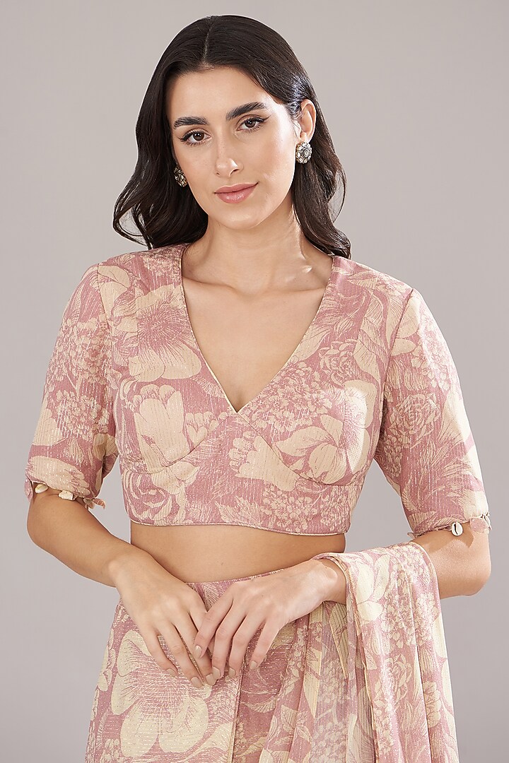 Rose Pink Georgette Printed Wedding Saree Set by Sana Barreja at Pernia's Pop Up Shop