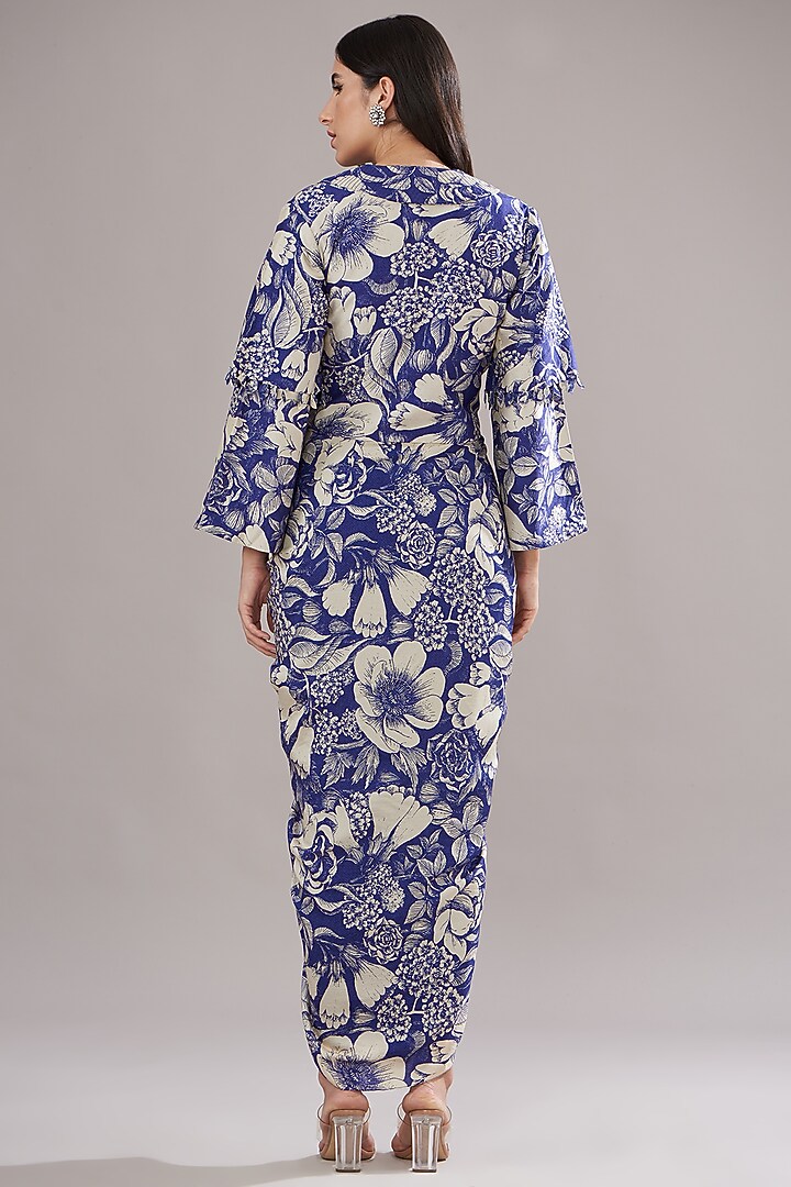 Indigo Blue Bemberg Silk Printed Skirt Set by Sana Barreja at Pernia's Pop Up Shop