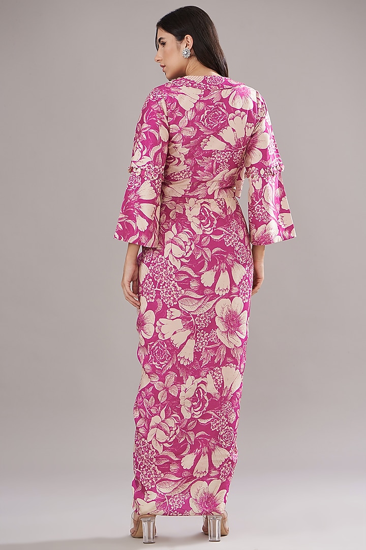 Fuchsia Bemberg Silk Printed Skirt Set by Sana Barreja at Pernia's Pop Up Shop