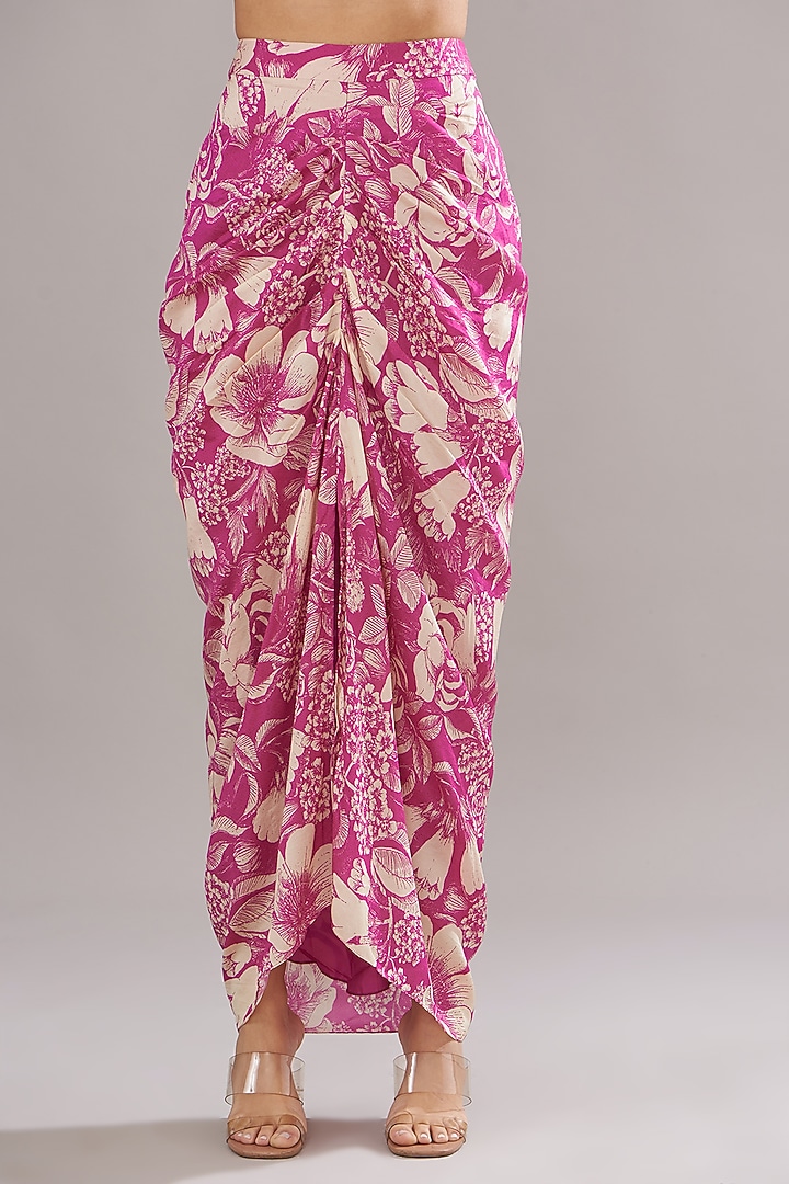 Fuchsia Bemberg Silk Printed Skirt Set by Sana Barreja at Pernia's Pop Up Shop