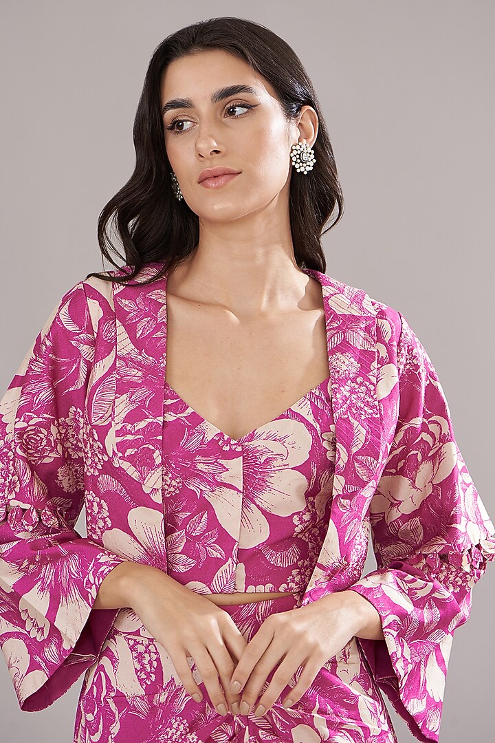Fuchsia Bemberg Silk Printed Skirt Set by Sana Barreja at Pernia's Pop Up Shop