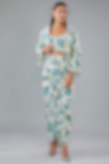 Ivory & Blue Bamberg Silk Printed Jacket Set by Sana Barreja at Pernia's Pop Up Shop