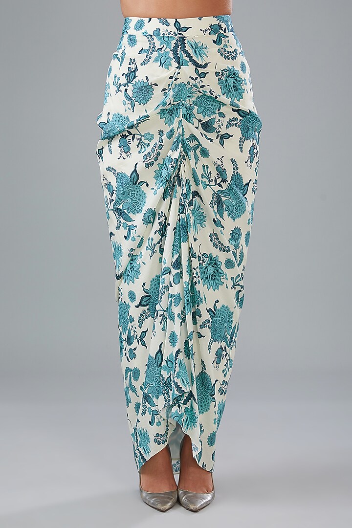 Ivory & Blue Bamberg Silk Printed Jacket Set by Sana Barreja at Pernia's Pop Up Shop