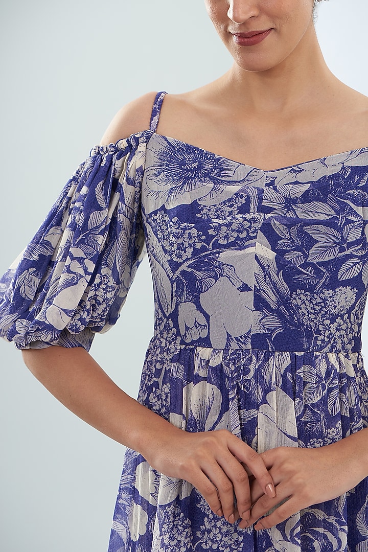 Indigo Chiffon Off-Shoulder Vacation Dress by Sana Barreja at Pernia's Pop Up Shop