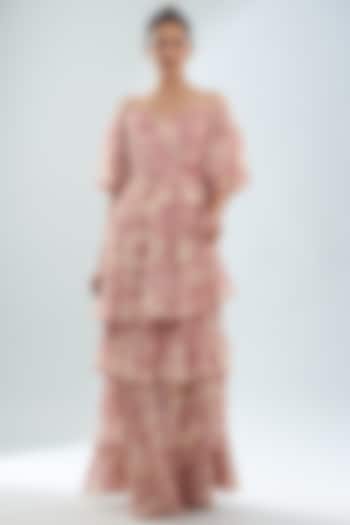 Rose Pink Chiffon Off-Shoulder Dress by Sana Barreja