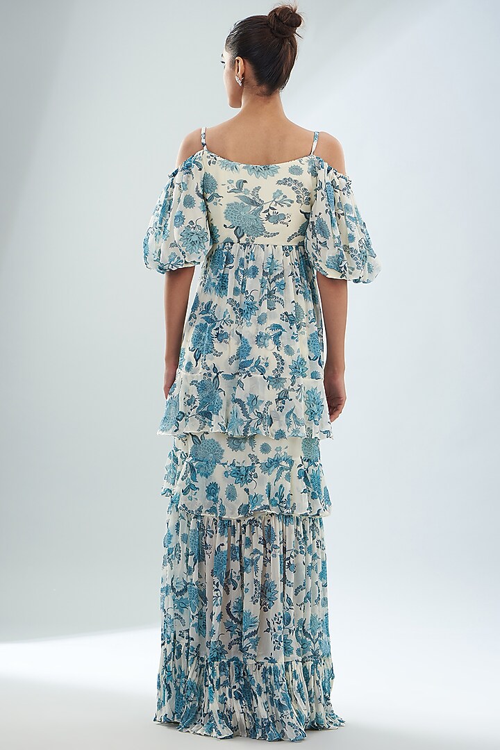 Ivory & Blue Chiffon Off-Shoulder Vacation Dress by Sana Barreja at Pernia's Pop Up Shop