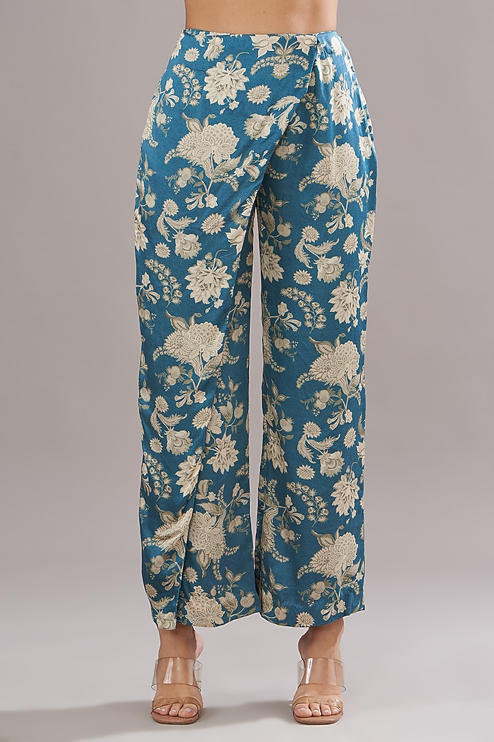 Teal Modal Silk Floral Printed Kurta Set by Sana Barreja at Pernia's Pop Up Shop