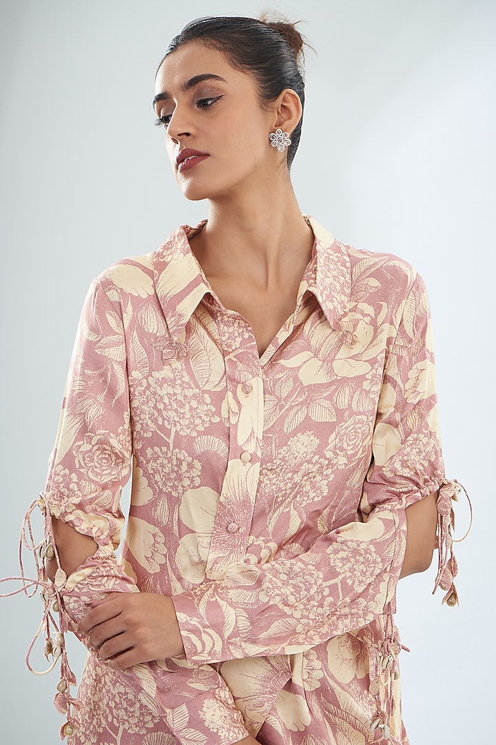 Rose Pink Modal Chiffon Co-Ord Set by Sana Barreja at Pernia's Pop Up Shop