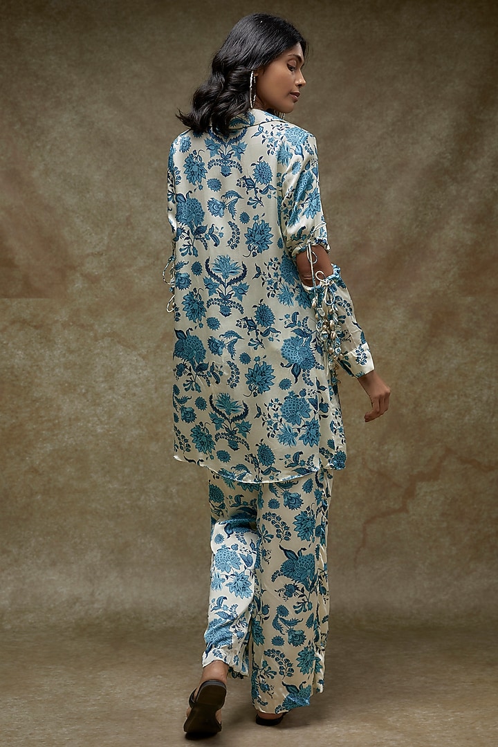 Ivory & Blue Modal Printed Co-Ord Set by Sana Barreja at Pernia's Pop Up Shop