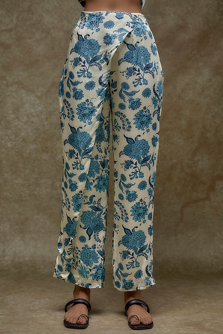 Ivory & Blue Modal Printed Co-Ord Set by Sana Barreja at Pernia's Pop Up Shop
