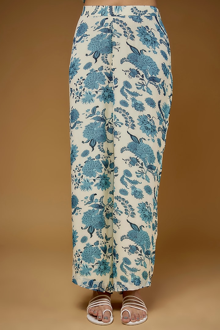 Ivory & Blue Georgette Floral Printed Kurta Set by Sana Barreja at Pernia's Pop Up Shop