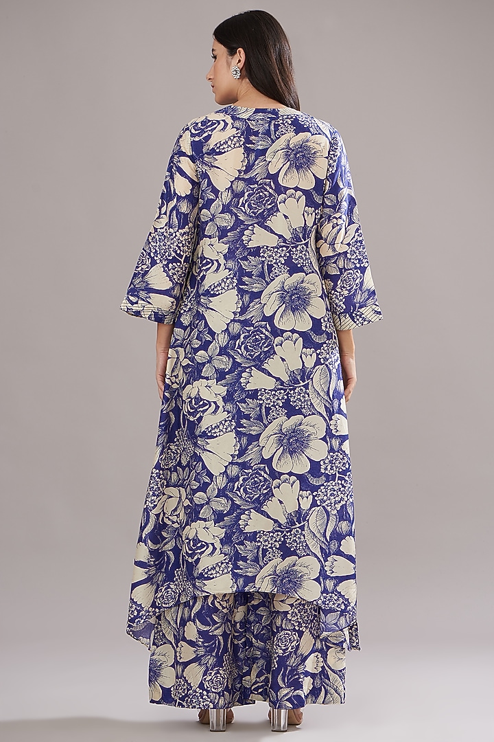 Indigo Bemberg Silk Floral Printed Kurta Set by Sana Barreja at Pernia's Pop Up Shop