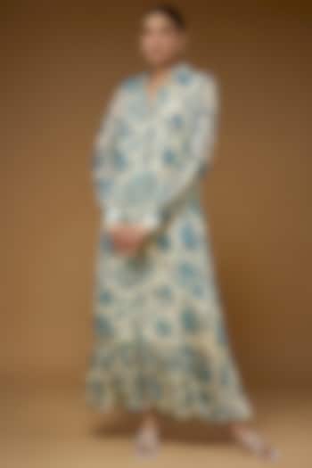 Ivory & Blue Georgette Lurex Maxi Dress by Sana Barreja