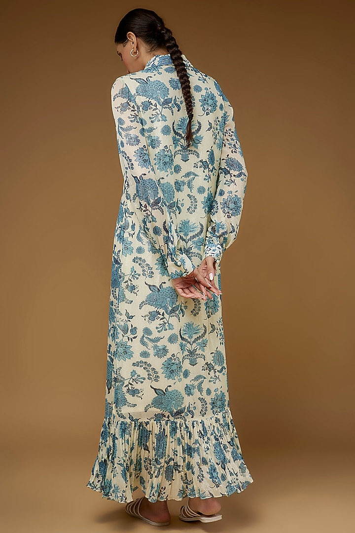 Ivory & Blue Georgette Lurex Maxi Vacation Dress by Sana Barreja at Pernia's Pop Up Shop