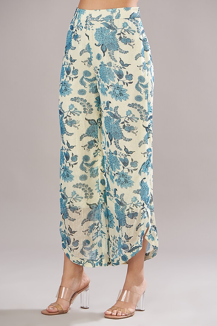 Ivory Georgette Lurex Printed Co-Ord Set by Sana Barreja at Pernia's Pop Up Shop