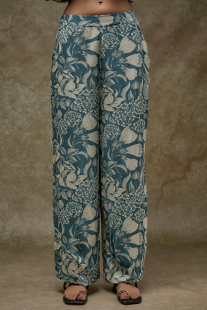 Teal Blue Georgette Printed Co-Ord Set by Sana Barreja at Pernia's Pop Up Shop