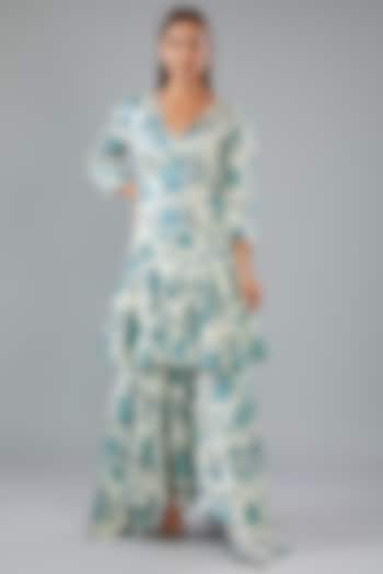 Ivory & Blue Modal Printed Layered Maxi Dress by Sana Barreja