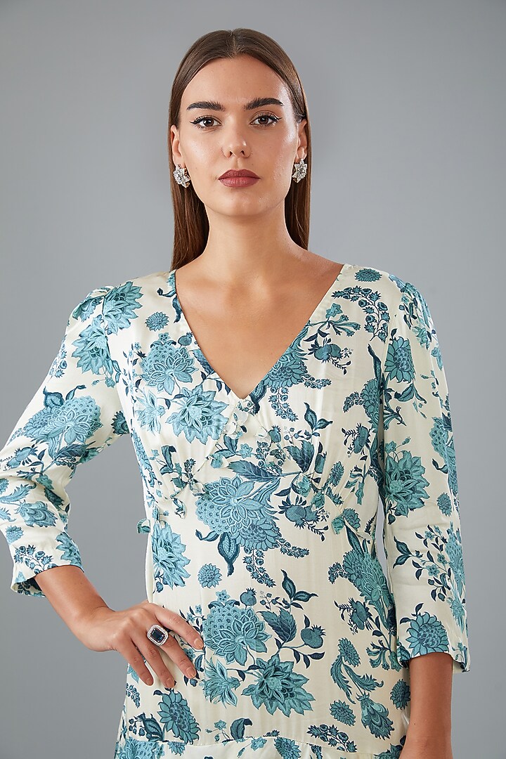 Ivory & Blue Modal Printed Layered Maxi Vacation Dress by Sana Barreja at Pernia's Pop Up Shop
