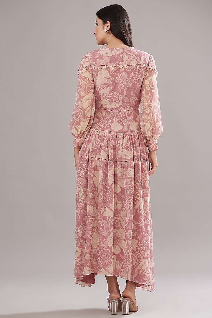 Rose Pink Chiffon Printed Vacation Dress by Sana Barreja at Pernia's Pop Up Shop