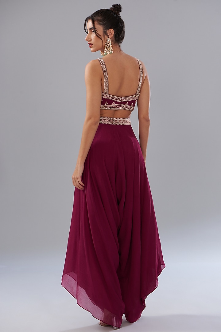 Fuchsia Georgette Embroidered Jacket Set by Sana Barreja at Pernia's Pop Up Shop
