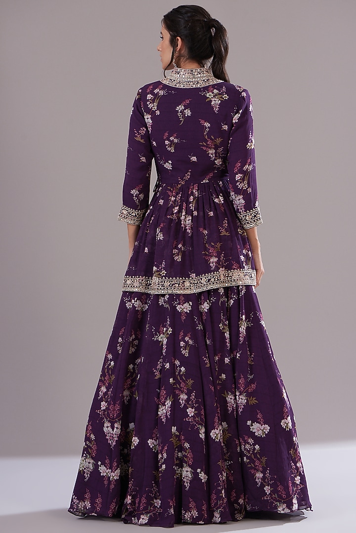 Purple Georgette Printed Wedding Lehenga Set by Sana Barreja at Pernia's Pop Up Shop