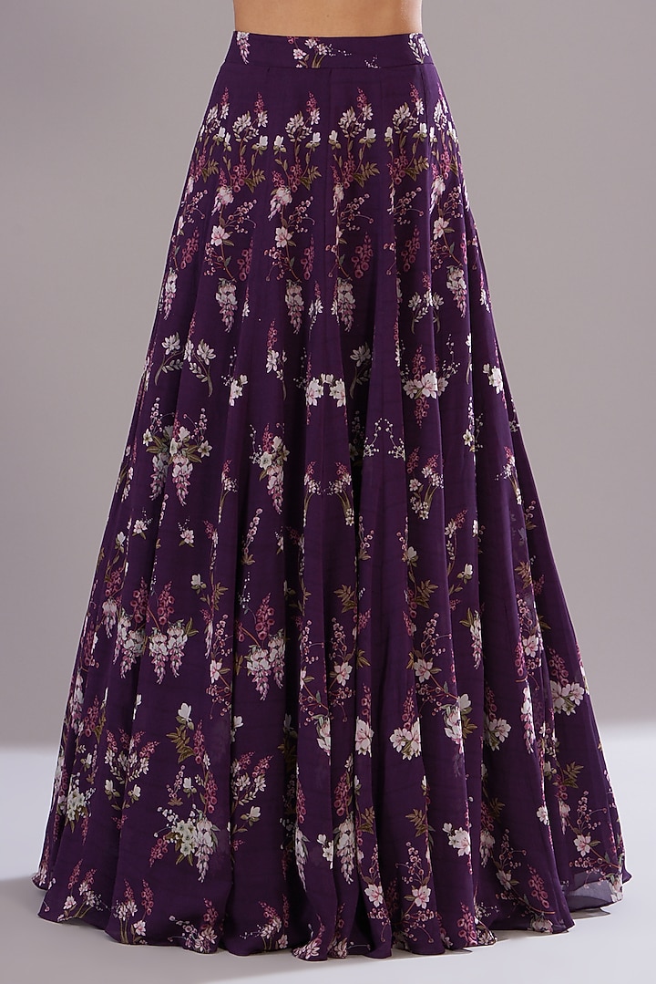 Purple Georgette Printed Wedding Lehenga Set by Sana Barreja at Pernia's Pop Up Shop