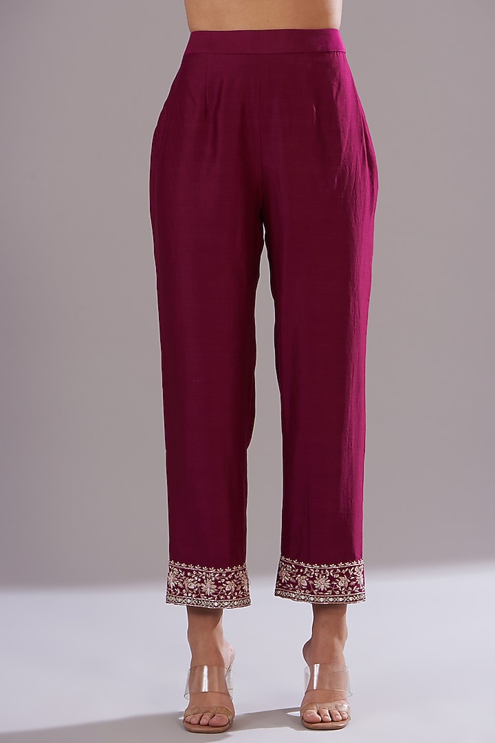 Red Chanderi Silk Printed & Embroidered Kurta Set by Sana Barreja at Pernia's Pop Up Shop