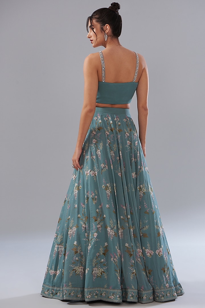 Ice Blue Georgette Printed Skirt Set by Sana Barreja at Pernia's Pop Up Shop