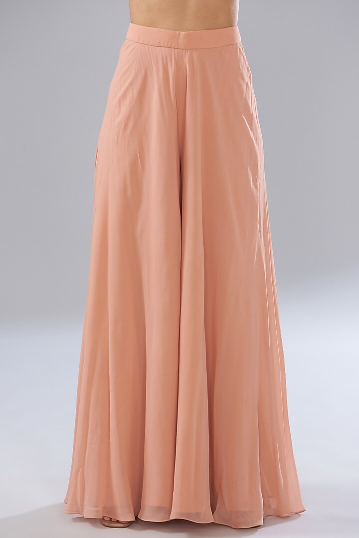 Peach Georgette Paisley Printed Jacket Set by Sana Barreja at Pernia's Pop Up Shop