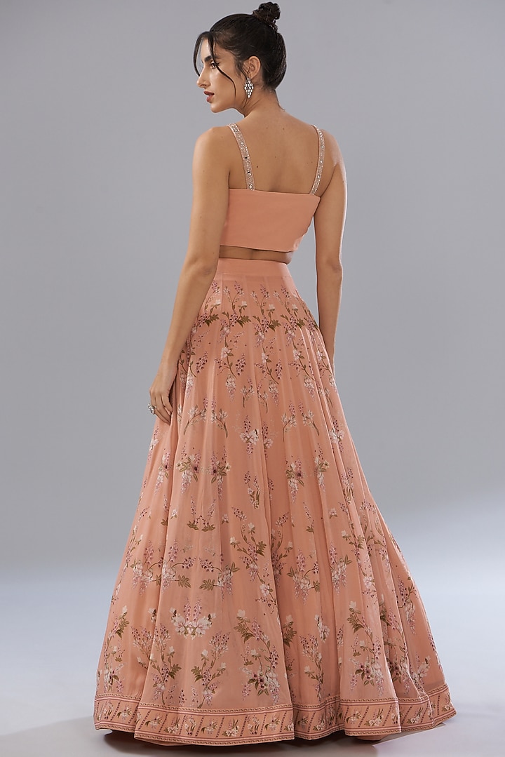 Peach Georgette Printed Skirt Set by Sana Barreja at Pernia's Pop Up Shop