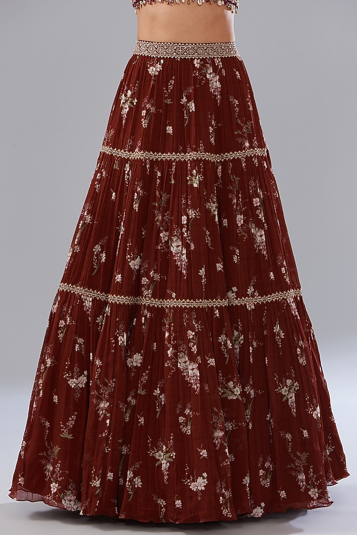 Red Georgette Printed Wedding Lehenga Set by Sana Barreja at Pernia's Pop Up Shop