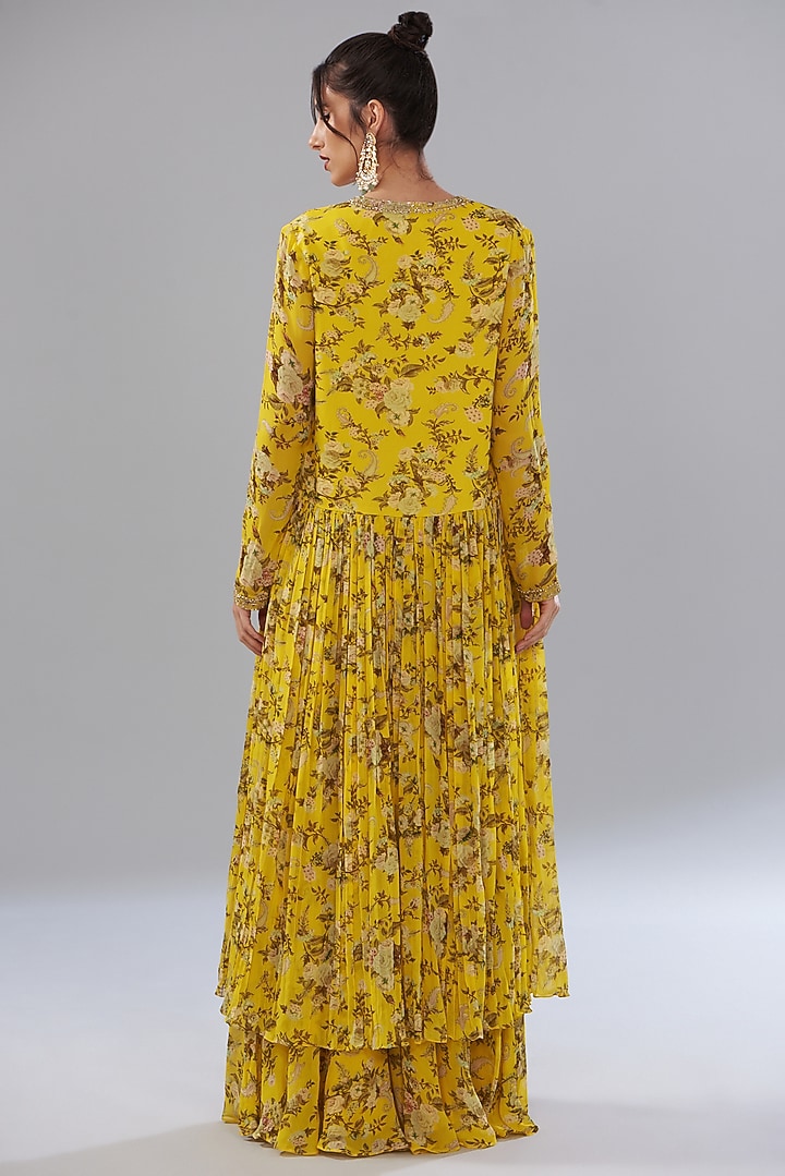 Yellow Georgette Paisley Printed Wedding Sharara Set by Sana Barreja at Pernia's Pop Up Shop