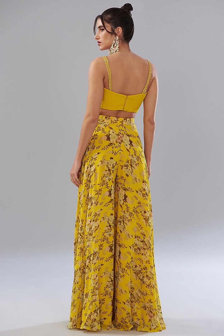 Yellow Georgette Paisley Printed Wedding Sharara Set by Sana Barreja at Pernia's Pop Up Shop