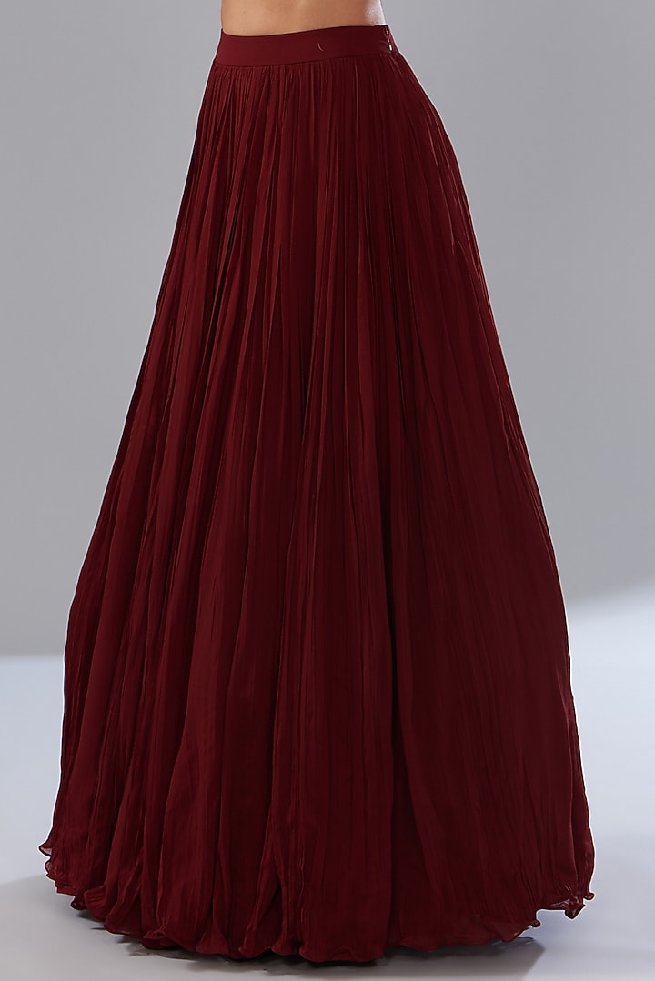 Red Georgette Embroidered Jacket Wedding Lehenga Set by Sana Barreja at Pernia's Pop Up Shop