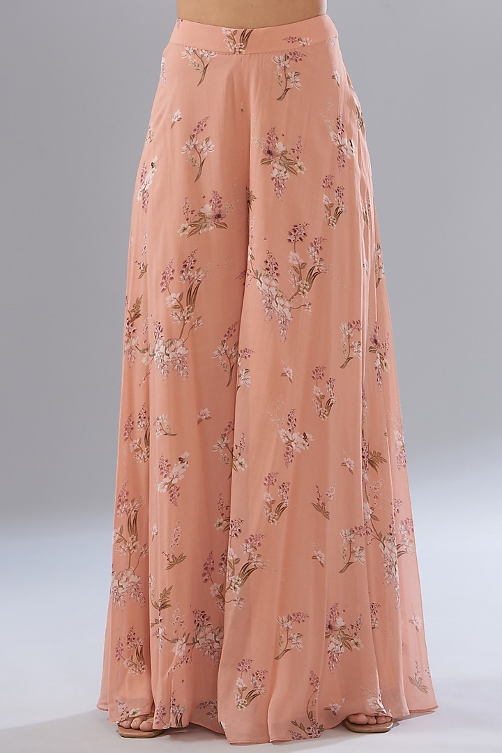 Peach Georgette Printed Party Wear Sharara Set by Sana Barreja at Pernia's Pop Up Shop