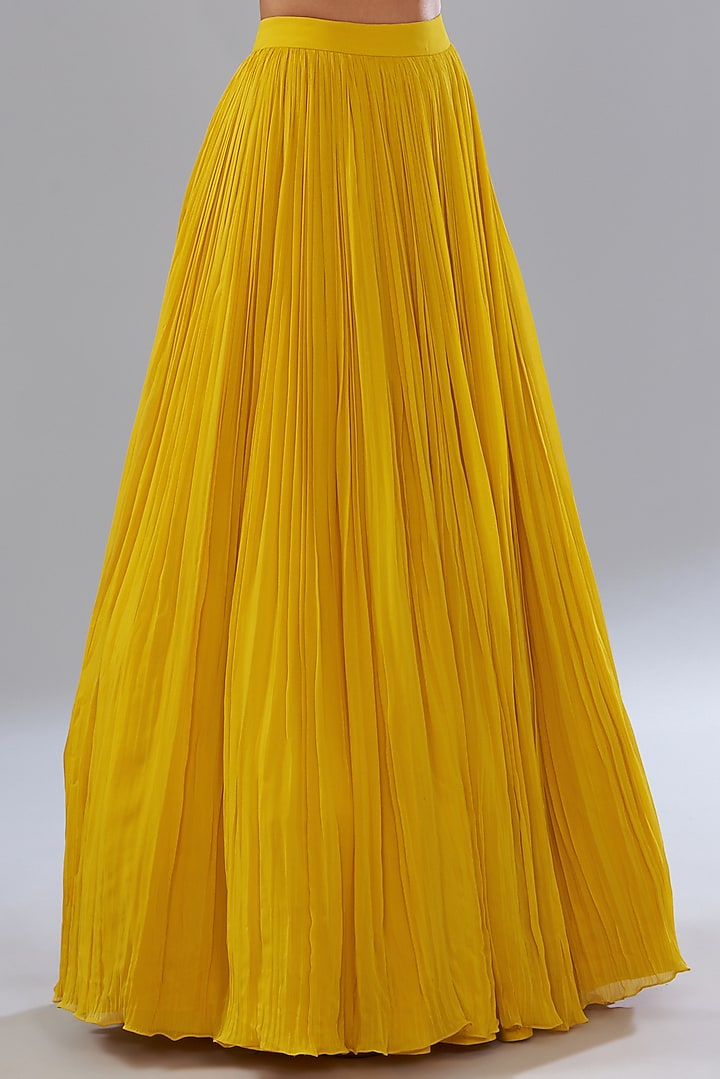 Yellow Georgette Embroidered Jacket Wedding Lehenga Set by Sana Barreja at Pernia's Pop Up Shop