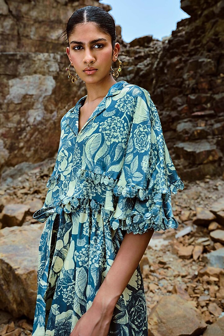 Teal Modal Embellished Crosshatch Vacation Dress by Sana Barreja at Pernia's Pop Up Shop