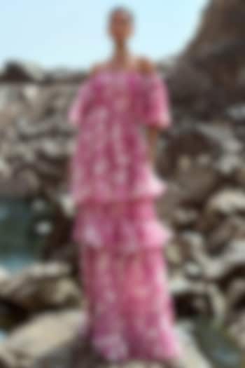 Fuchsia Chiffon Ruched Off-Shoulder Vacation Dress by Sana Barreja at Pernia's Pop Up Shop