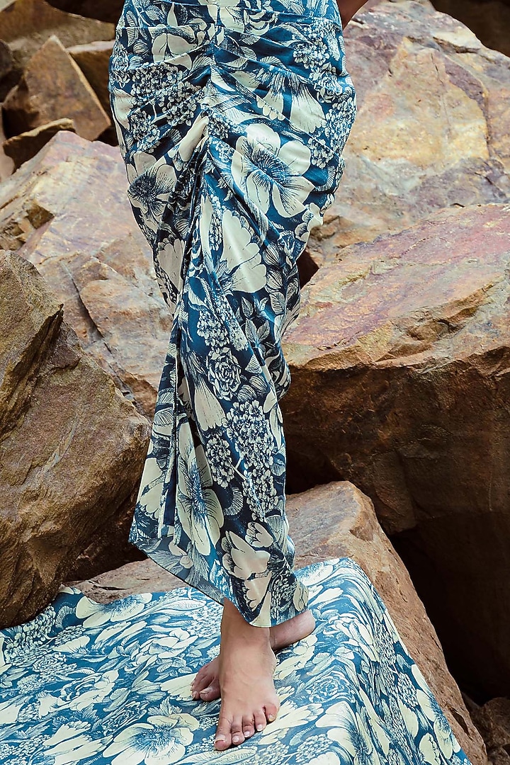 Teal Bemberg Silk Pre-Draped Skirt Set by Sana Barreja at Pernia's Pop Up Shop
