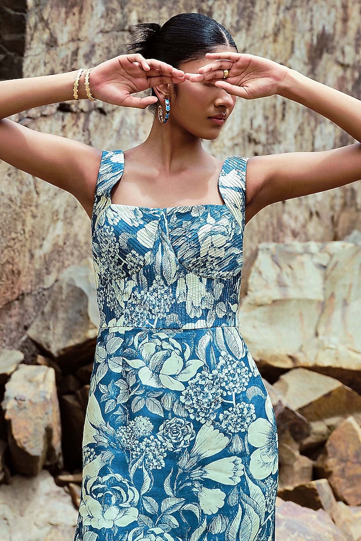 Teal Bemberg Silk Cross-Hatch Vacation Dress by Sana Barreja at Pernia's Pop Up Shop
