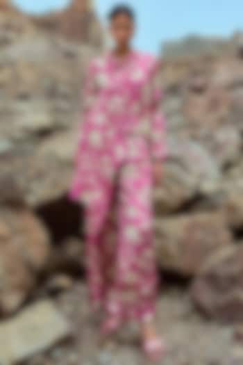 Fuchsia & Ivory Modal Embellished Co-Ord Set by Sana Barreja at Pernia's Pop Up Shop