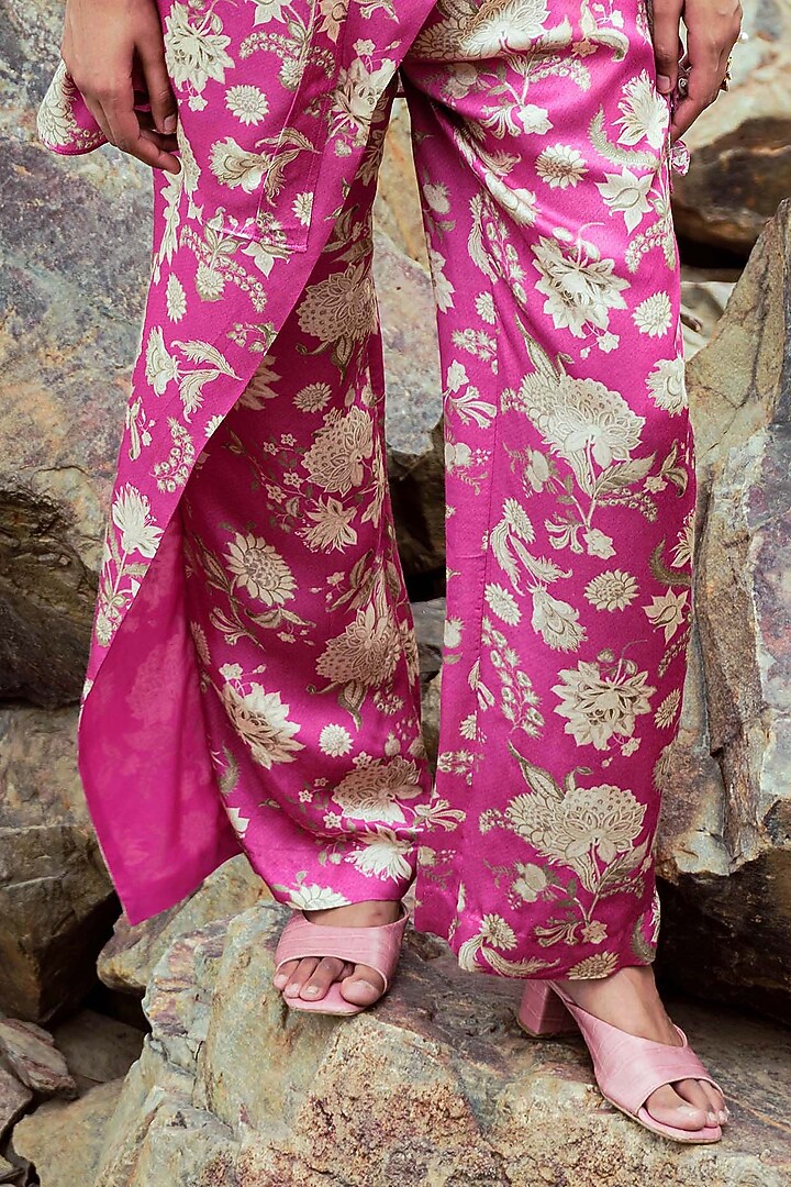 Fuchsia & Ivory Modal Embellished Co-Ord Set by Sana Barreja at Pernia's Pop Up Shop