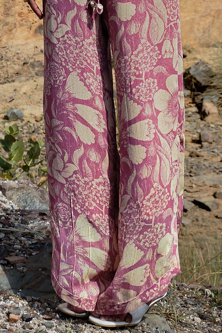 Rose Pink Georgette Lurex Embellished Co-Ord Set by Sana Barreja at Pernia's Pop Up Shop